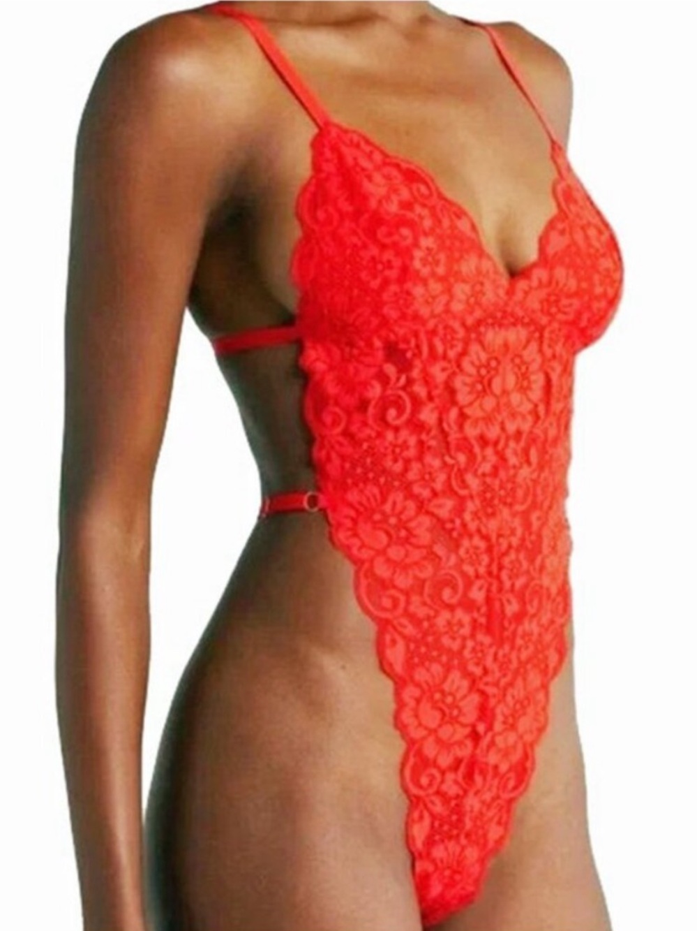 Free People X HAH Chase Hahround Lace Teddy Bodysuit in Blood Orange Red - Picture 2 of 5